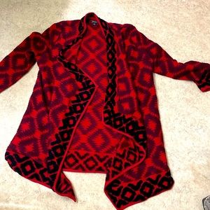 Lucky brand open front cardigan, geometric print, size Large. Cascade lapel